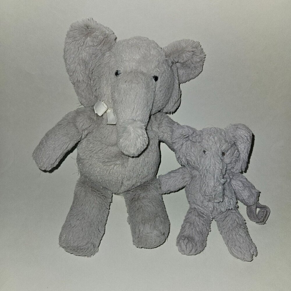2 PBK Pottery Barn Kids Gray Elephant Plush Lot 6" 10" Stuffed Animal Toys Lovey